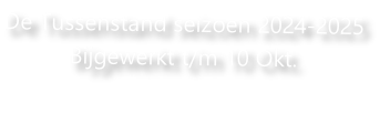 De Tussenstand seizoen 2024-2025
Bijgewerkt t/m 10 Okt.
